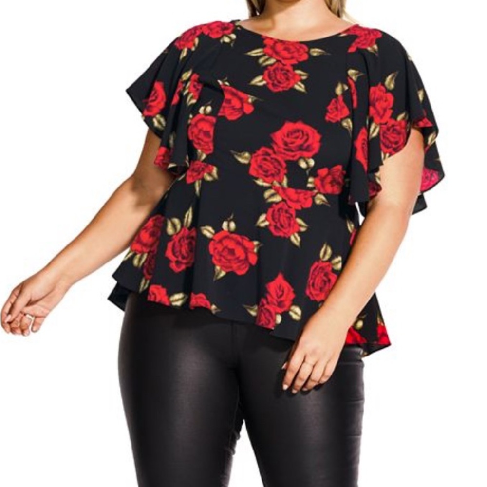 CITY CHIC TOP ROSE LIASON PEPLUM TOP SIZE 16 NWT